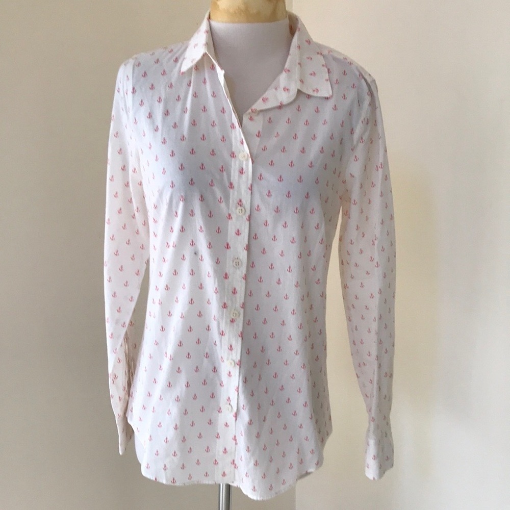 New! J.Crew small white anchor print front button shirt.